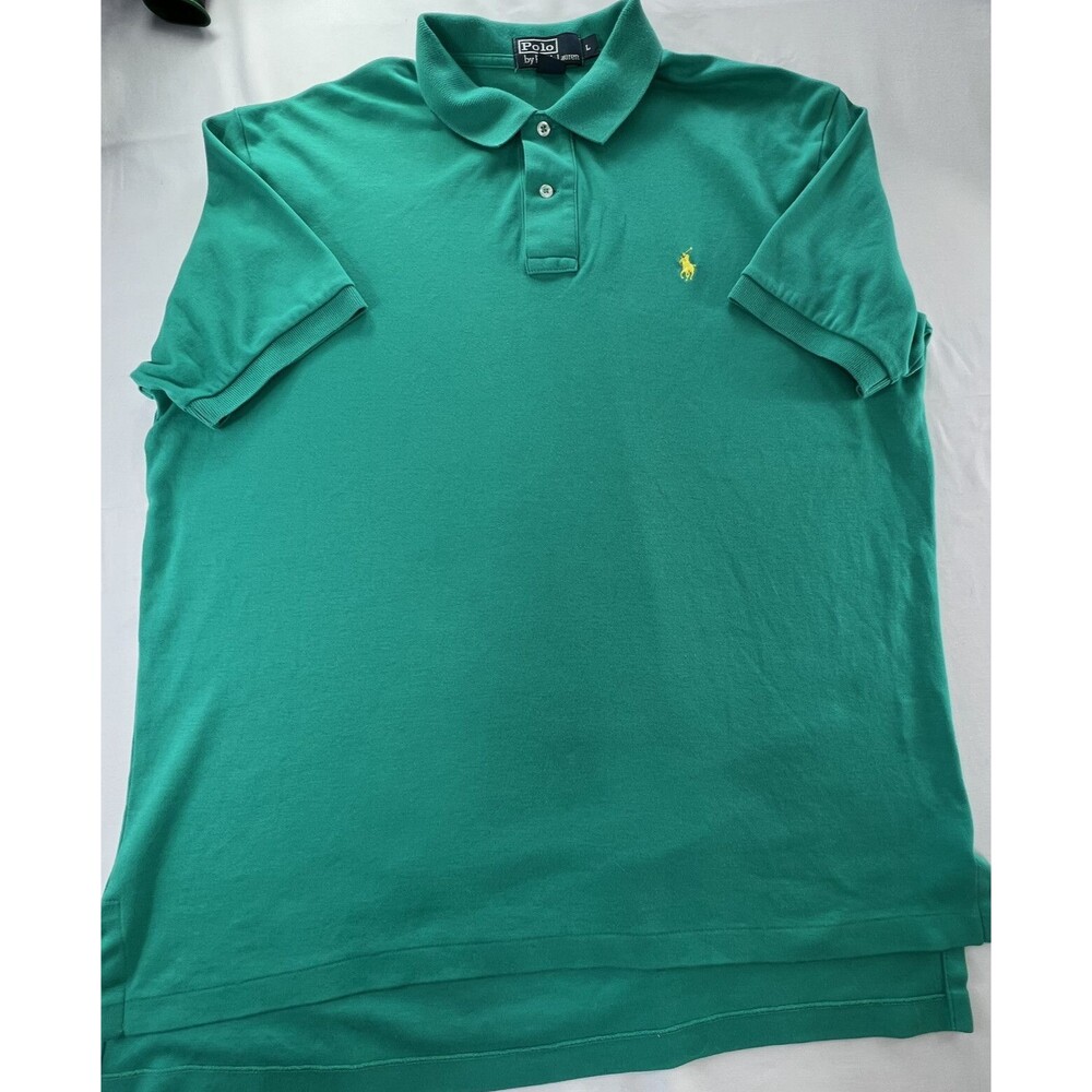 Polo Ralph Lauren Mens Large Solid Green Cotton Short Sleeve Casual Polo Shirt